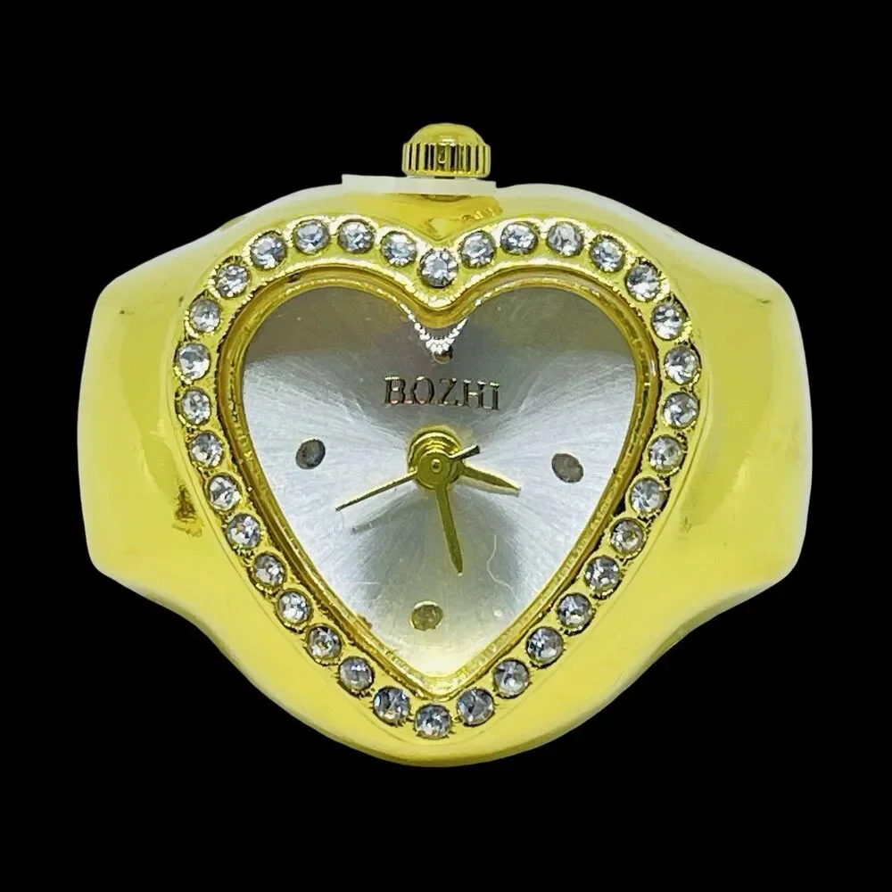 BOZHI Ring Watch Gold Design With Crystals New